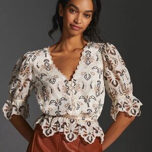 BY ANTHROPOLOGIE EYELET BLOUSE in Neutral Motif